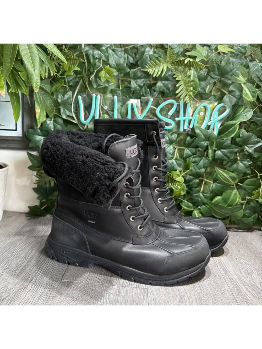 UGG Butte Black Waterproof Leather Winter Snow Boots 5521 Men’s Size 13 NEW